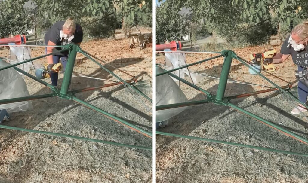 painting tire swing green