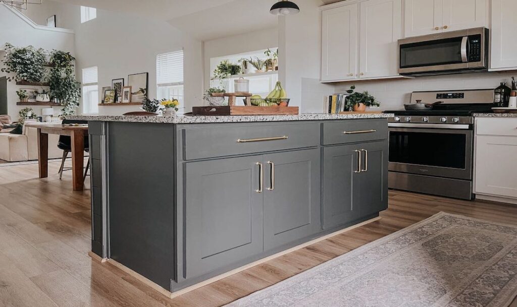 kitchen island complete, new coat of paint, modern kitchen